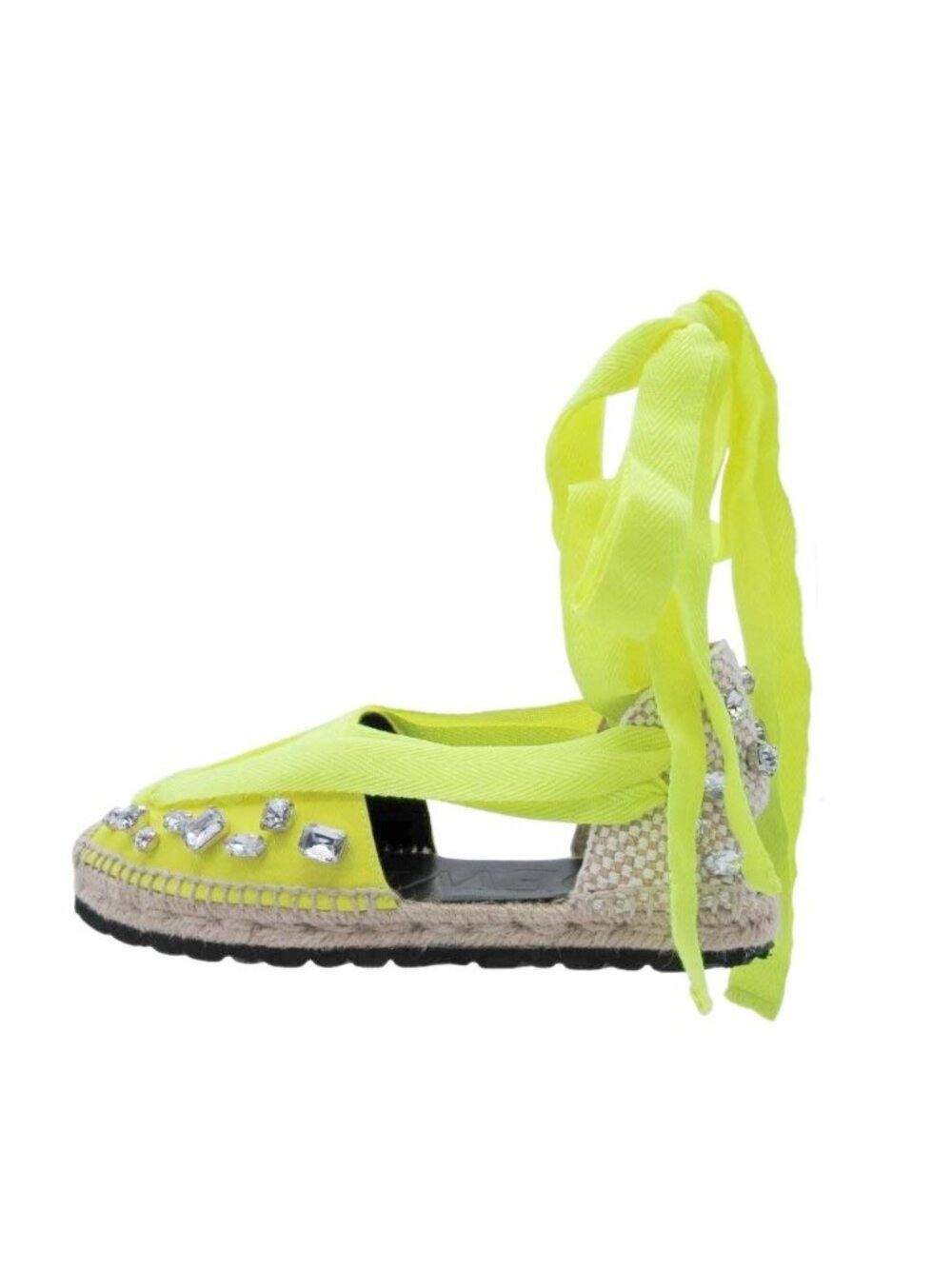 Loewe Paula S Ibiza Crystal Ribbon Espadrilles Sandals 37 Neon Yellow